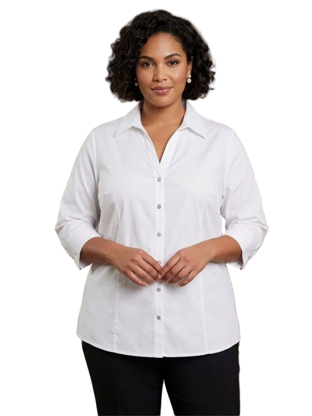 212 Collection V-Neck White Button-Down Shirt Size 1X